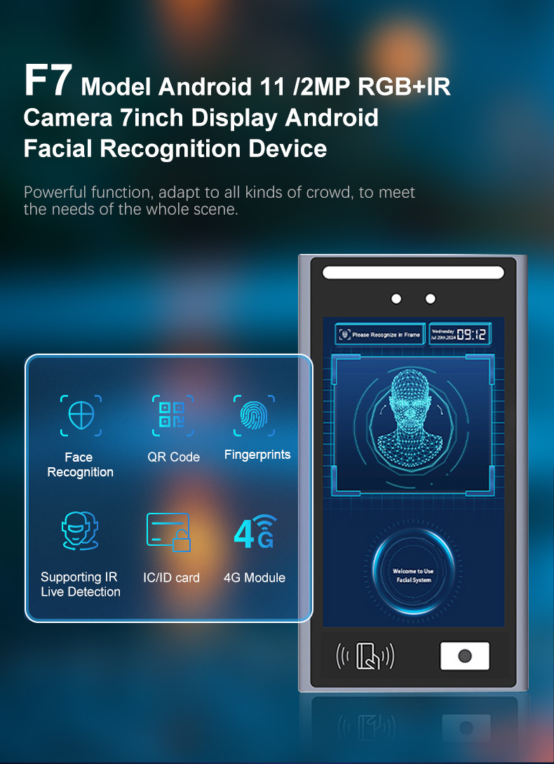 F7 Industrial-Grade Face Recognition Device with RGB and IR Camera
