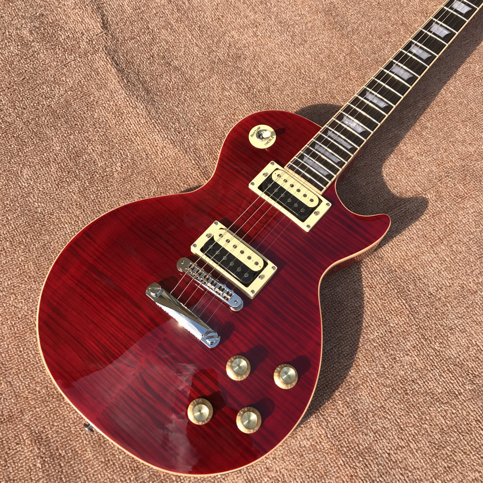 New standard LP slash electric guitar, Flame Maple Top, frets cream binding, one piece of neck & body, Tune-o-Matic brid