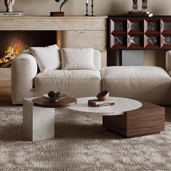 Stone Central Coffee Table Natural Stone Top Wood Legs For Living Room And Hotel