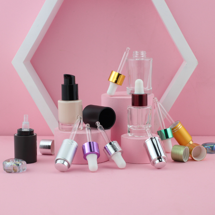 15ml Round Clear Empty Glass Foundation Bottle With Black Plastic Cap