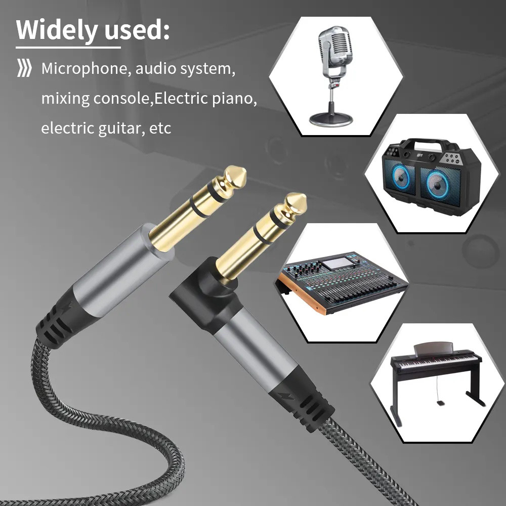 Right Angle Plug 1/4 Inch Jack 10ft Braided Electric Guitar Audio Cable 6.35mm