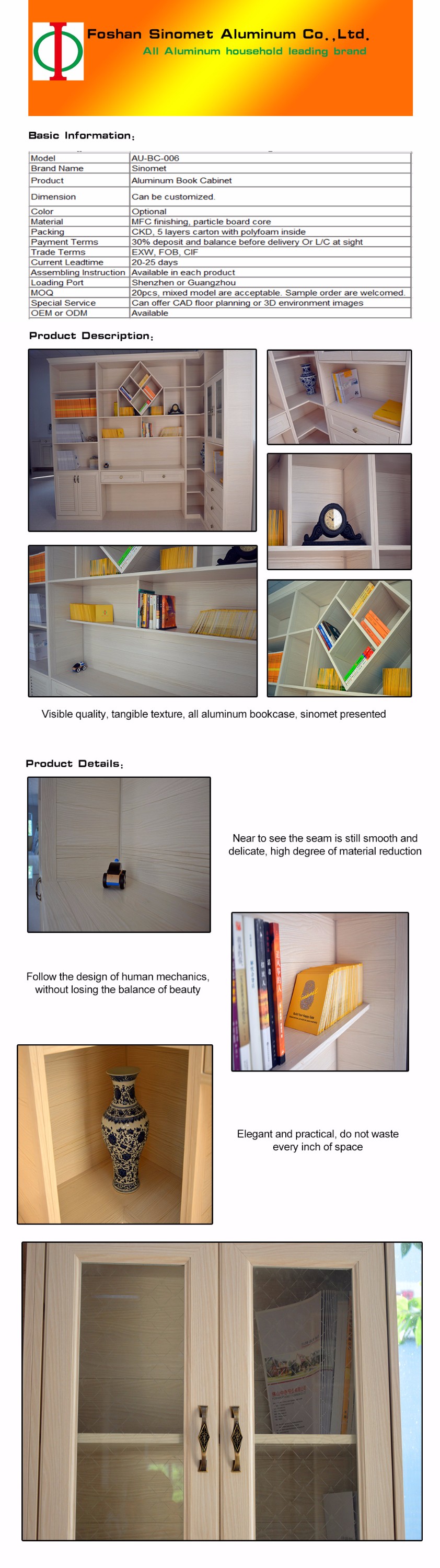 White Aluminium Fabrication Bookshelf Modern Bookshelf With glass