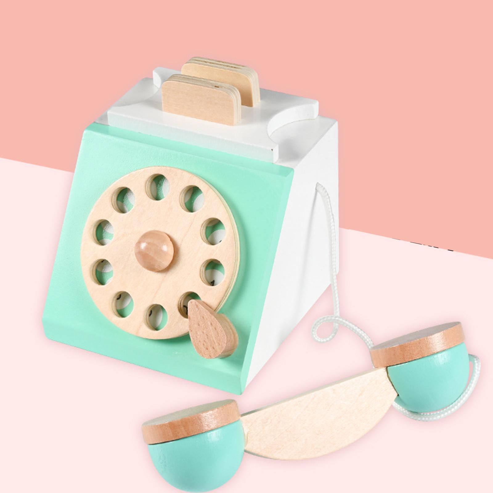 Retro Simulation Phone Playset Wooden Toys Role Play Educational
