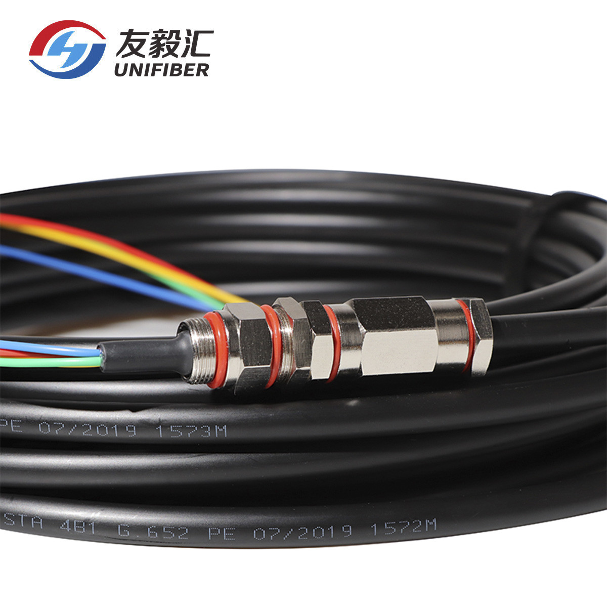 4 Core Waterproof Armoured Fiber Optic Pigtail Black PE Jacket