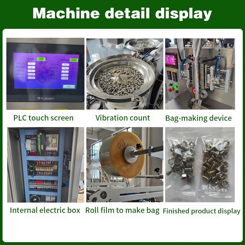 Full Automatic Screw Packing Machine Two Vibrators Bowls Hardware Bolt Nail Screw Counting Bag Packing Machine