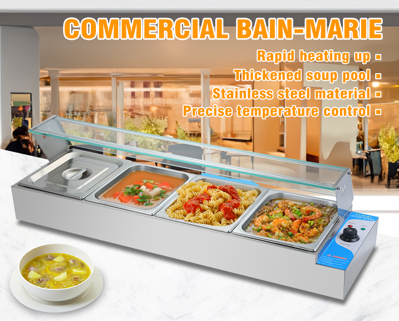 220V Commercial Kitchen Heavy Duty Electric 4-Pan Bain Marie for Restaurant