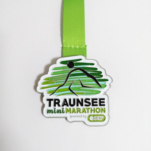 Silver Plated Mini Marathon Medal Zinc Alloy Soft Enamel Colors With Sponsor