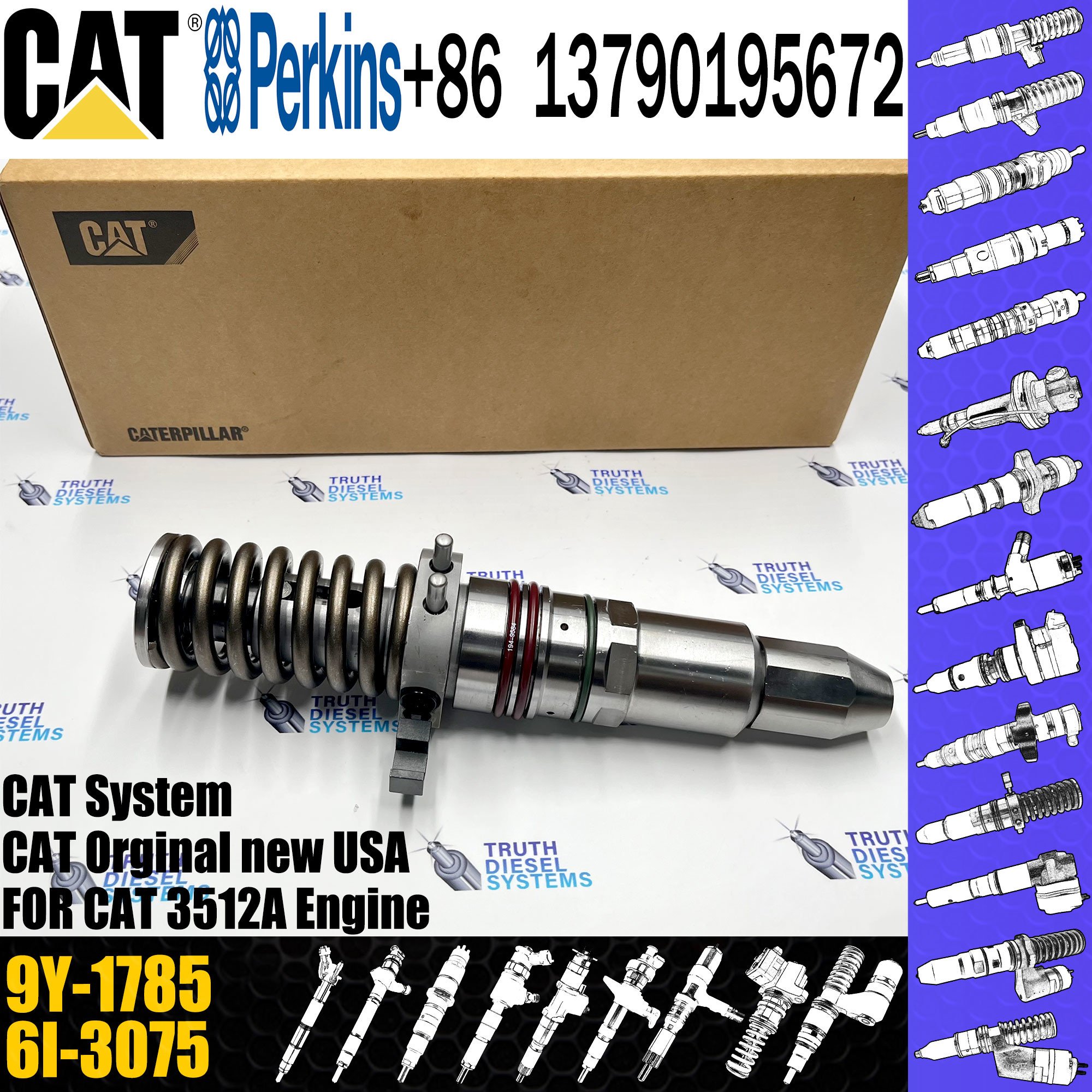 Diesel Fuel Injector common rail parts injector 9Y-1785 7E-3383 4W-3563 61-4357 7E-2269 0R-1759 For C-A-T 3500A