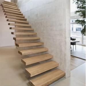 China Modern Design Customized Floating Wooden Staircase with Safety Glass Railing on sale