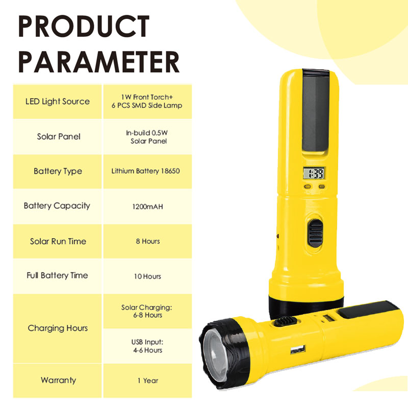 Toys Solar Safety Hammer Light Multifunction Solar Flashlight Torch with Power Bank