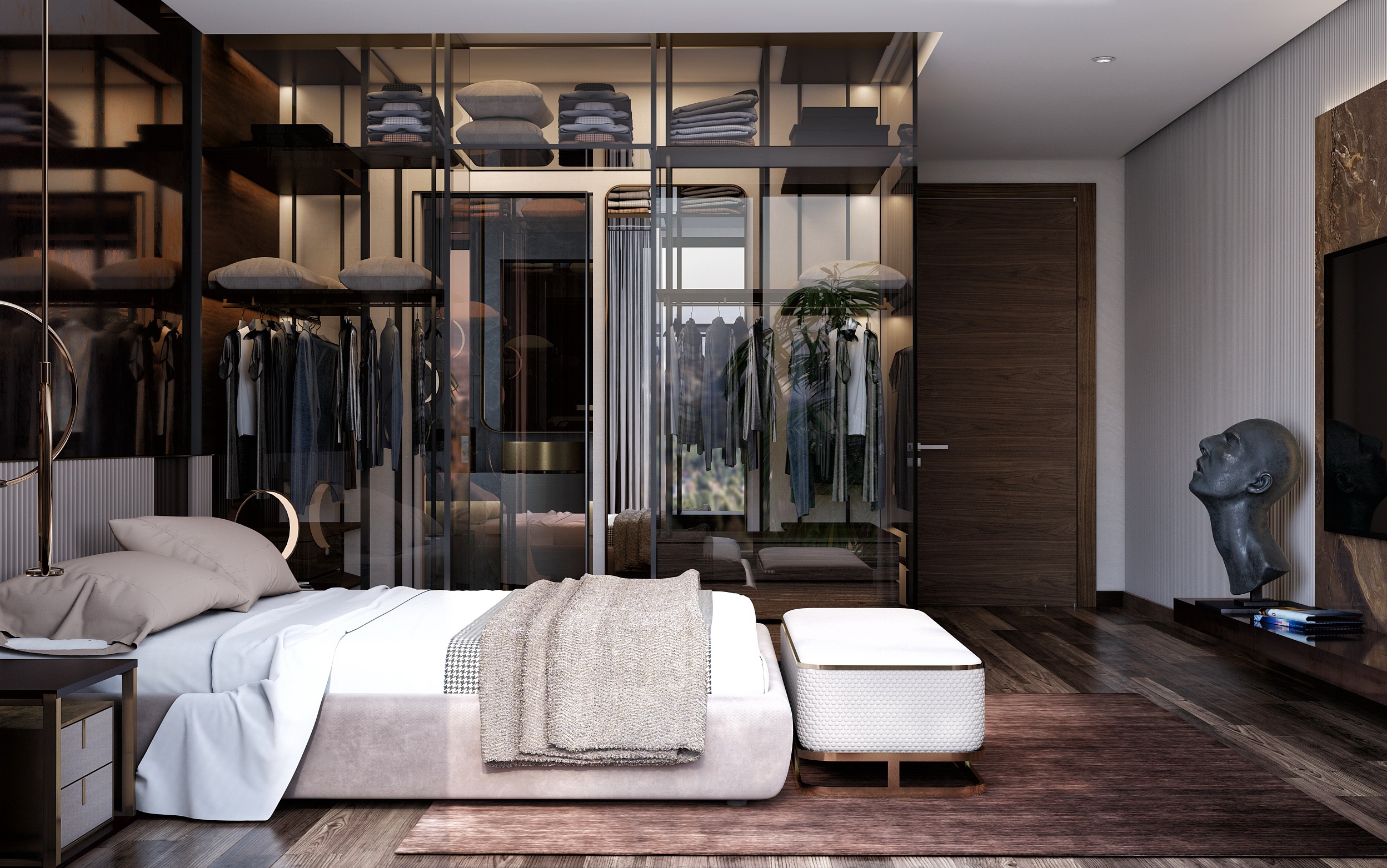 European Style End Master Bedroom Wardrobe Closet with Contemporary PANEL Wood Style
