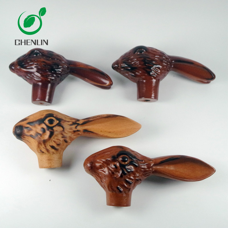 Carving Cat Wooden Umbrella Handle No Burrs SGS Certificated