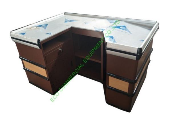 U Shape Supermarket Cash Counter With Stop Bar / Metal Coffee Cashier Desk For