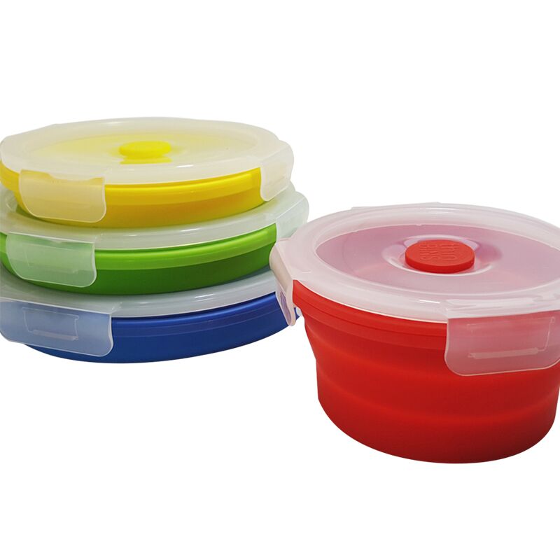 4 Size Hot Selling Wholesale Microwavable Safe Leakproof Easy Clean Silicone Foldable Round Lunch Box Set