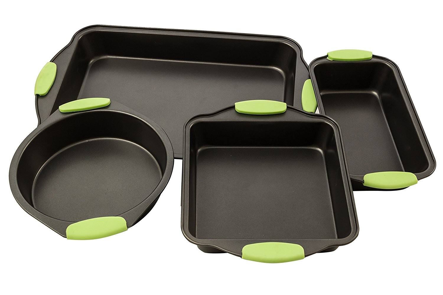Bakeware Set Premium Nonstick Baking Pans Set of 5 ligh Blue Silicone Handles include Pie cake Pan Square Cake Bread Pan