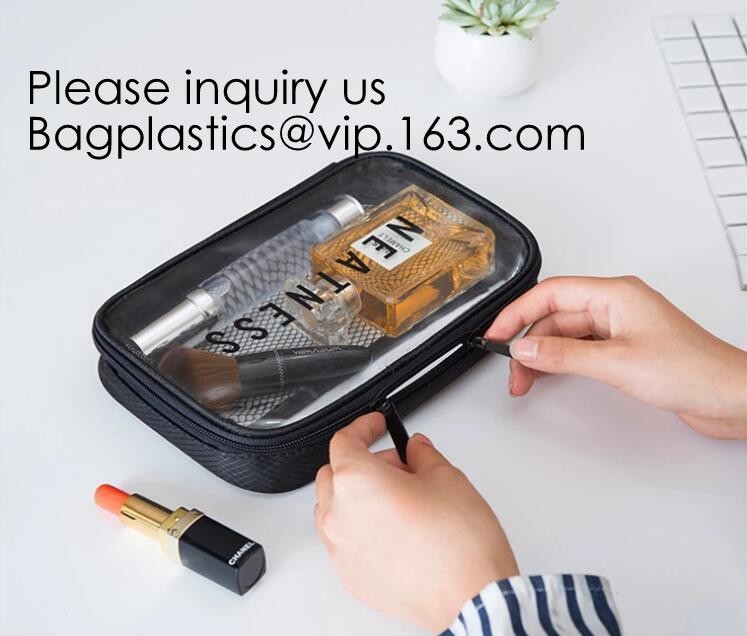 Clear Zipper Pouch with Strap Makeup Bag PVC Cosmetic Pouch,Printing Clear Zip lockk Cosmetic PVC Pouch, bagease, bagplast