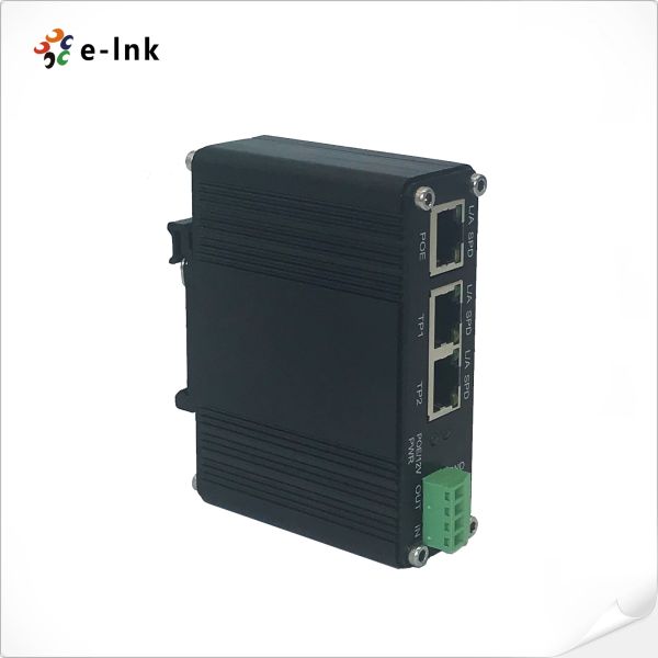 Industrial IEEE802.3af/at PoE Splitter with 2-port switch function, output
