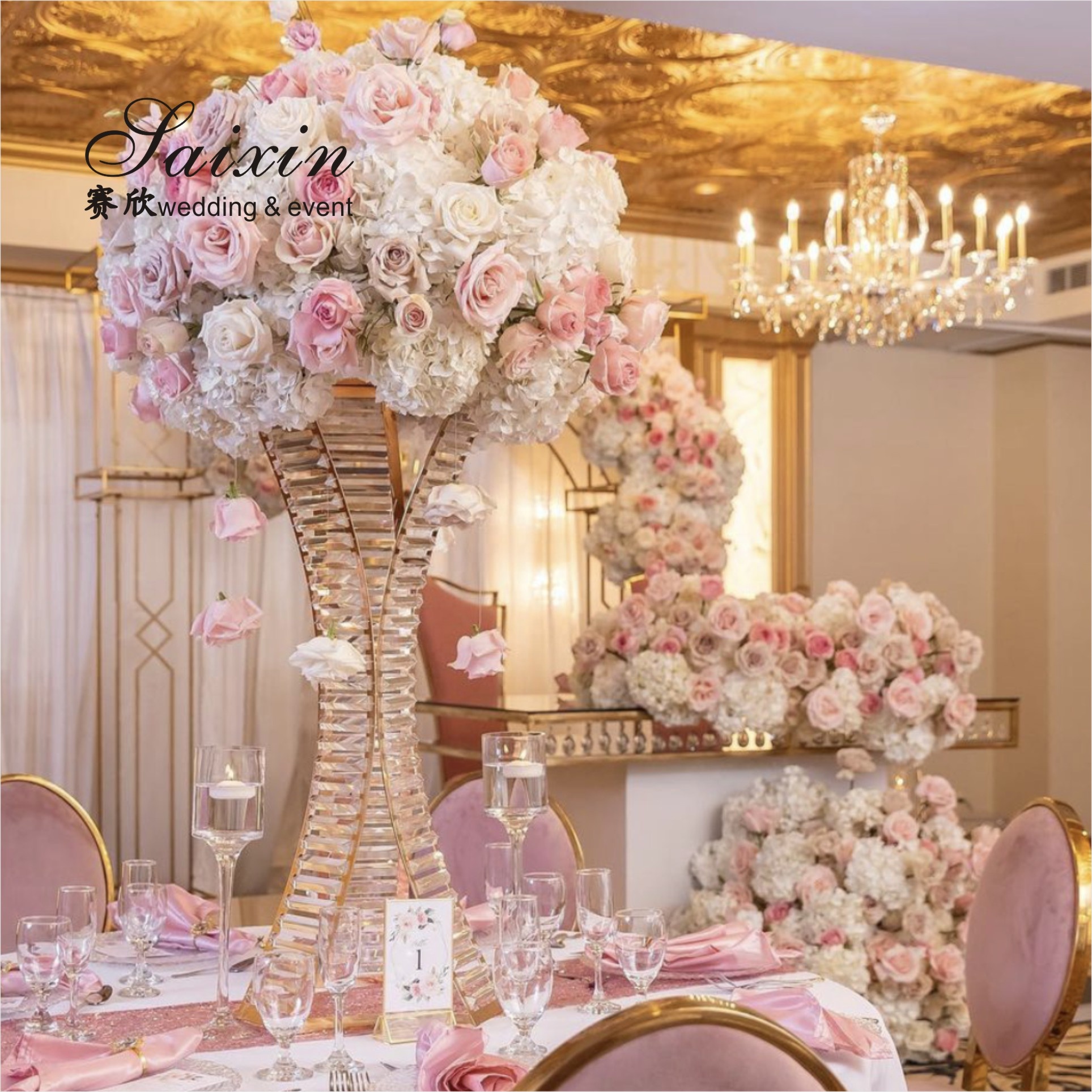 Wholesale Brilliant Gold Rim Glass Vase For Table Home Decoration Creative Wedding Party