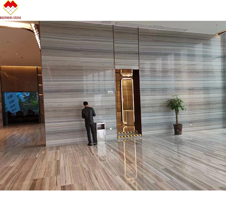 Wooden Veins White Marble Staircase LED Customized Size Step Tiles for Straight Stair