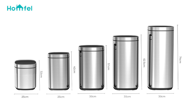 30L/40L/50L Capacity Powder Coating Office Trash Can with Touch Button Sustainable Button Open Bin