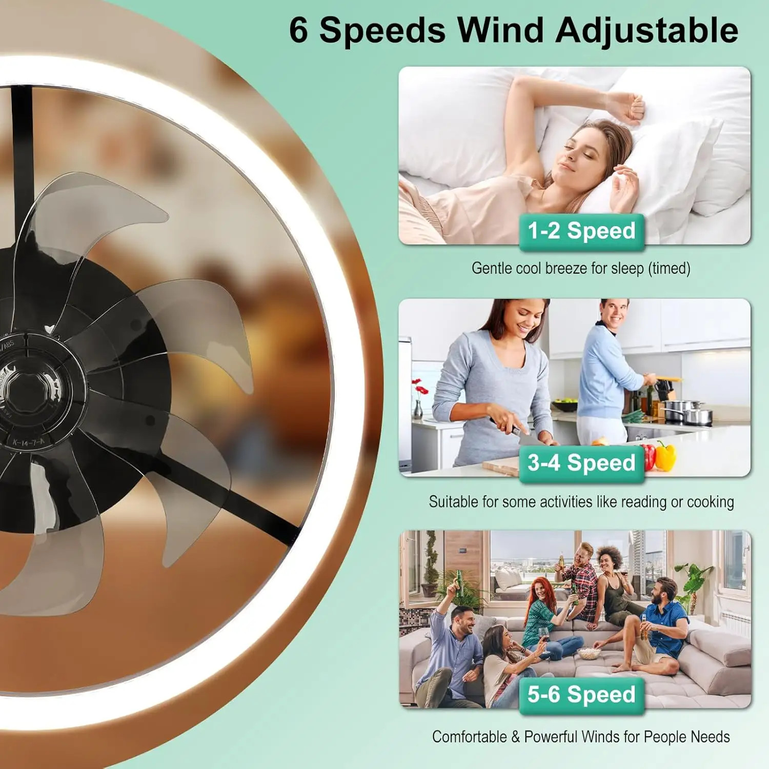Round K9 Crystal Flush Mount Ceiling Fan Light With Remote Control