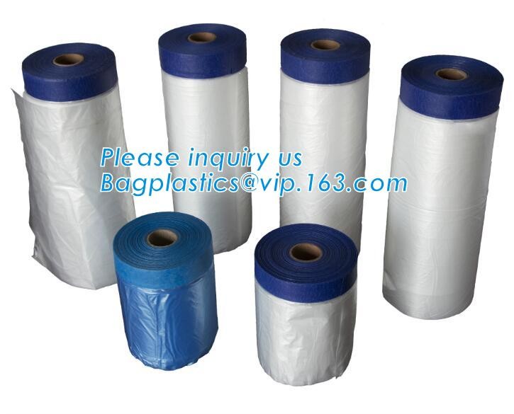 PAPER Car Painting Taped Plastic Drop Film, Auto Painting Pre-taped Masking Tape with Masking Foil, RICE PAPER, PLASTIC