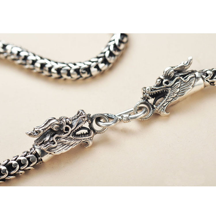 Mens Retro Vintage Dragon Sterling Silver Chain Necklace 24 inches (041558)