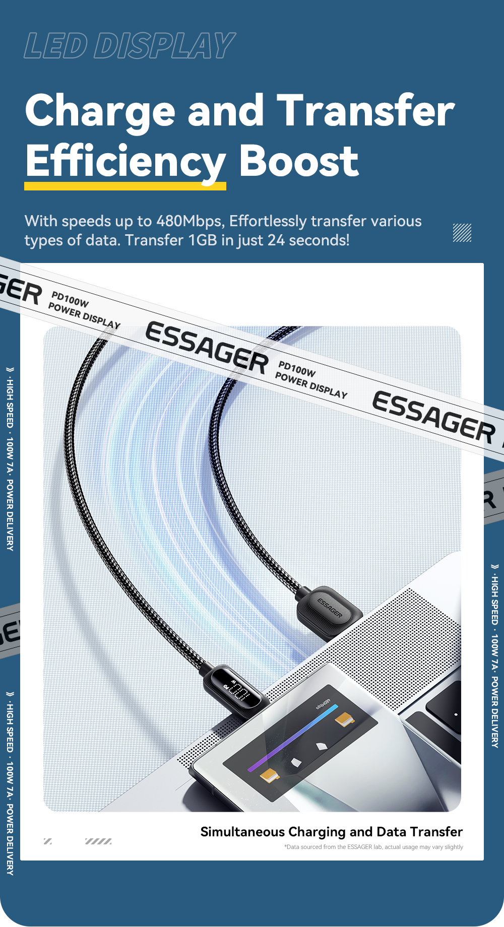 ESSAGER ES-X57 Series 100W USB A to Type C Cable USB C to USB