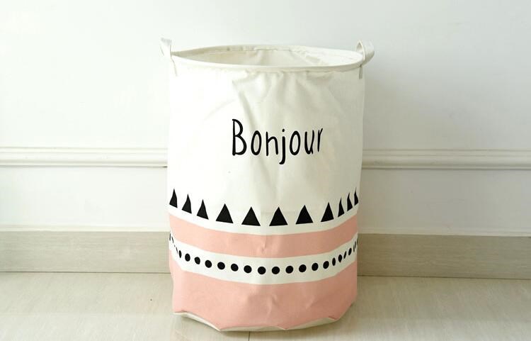 Ramie Cotton Foldable Laundry Basket Cylindric Burlap Canvas Storage Basket