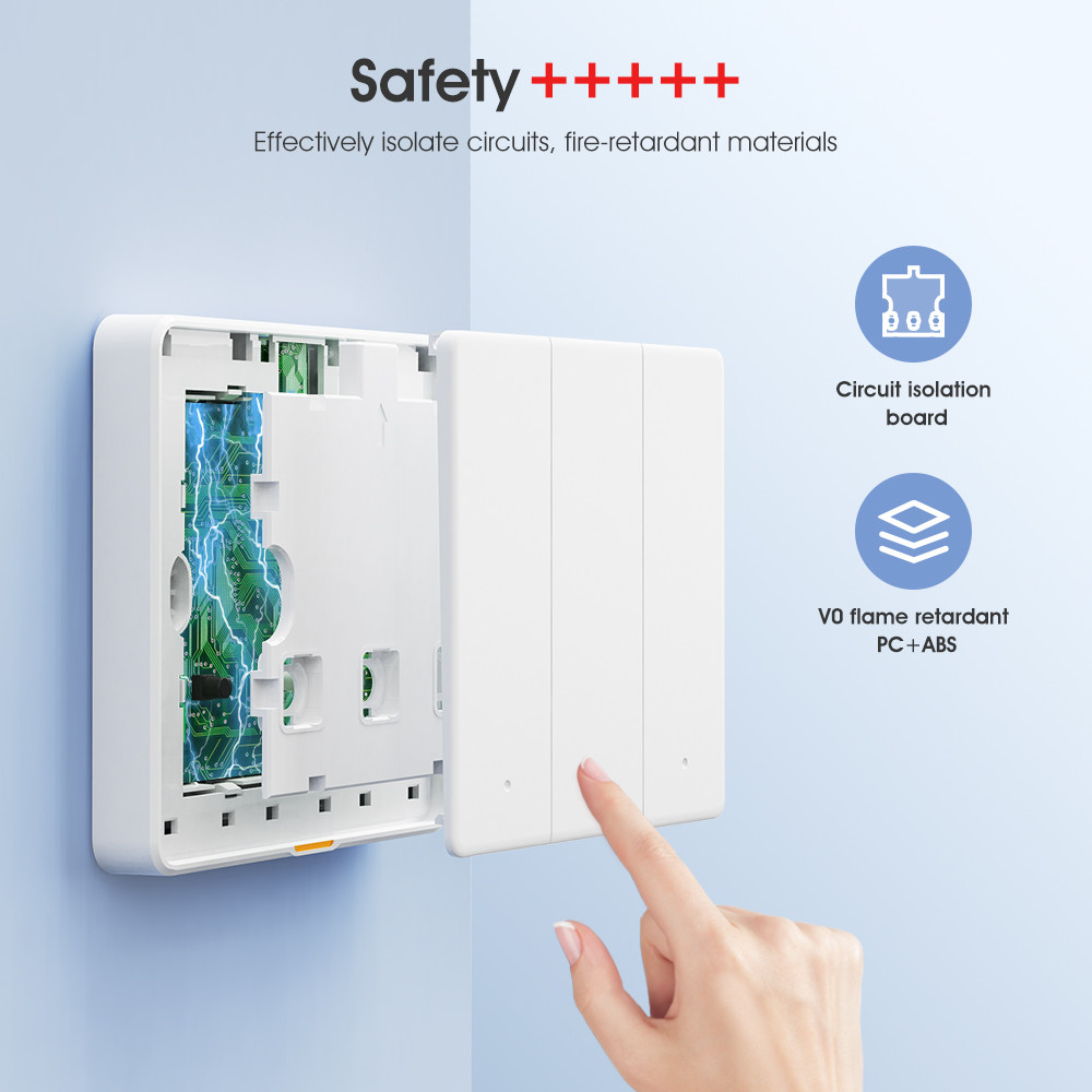 Tuya WiFi RF433 Smart Wall Switch, 110-250V, No Neutral Wire Required, Voice Control with Alexa, Google Home, Tmall Genie, and App Timing Features