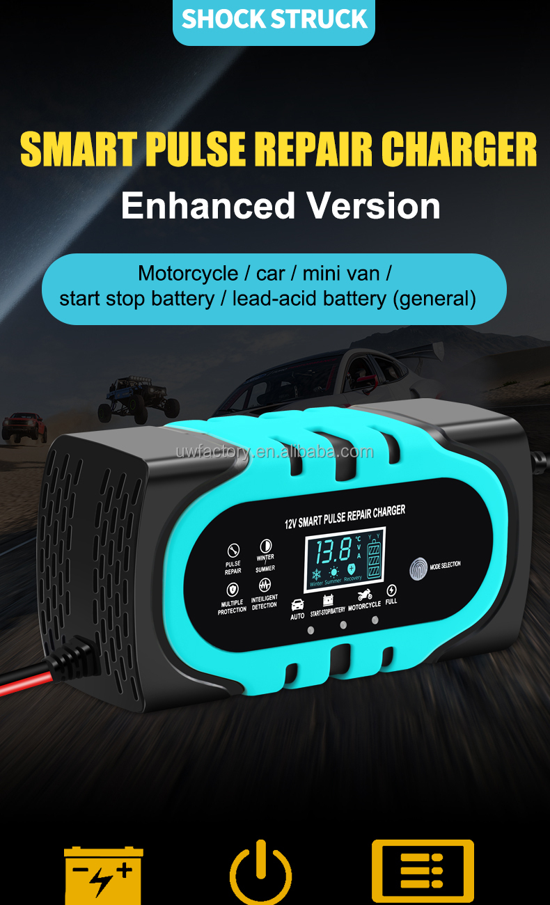 Digital Display Battery Charger 12V 24V 20A 15A 10A 6A Smart Repair Charger with 90% Charging Efficiency and ABS Material