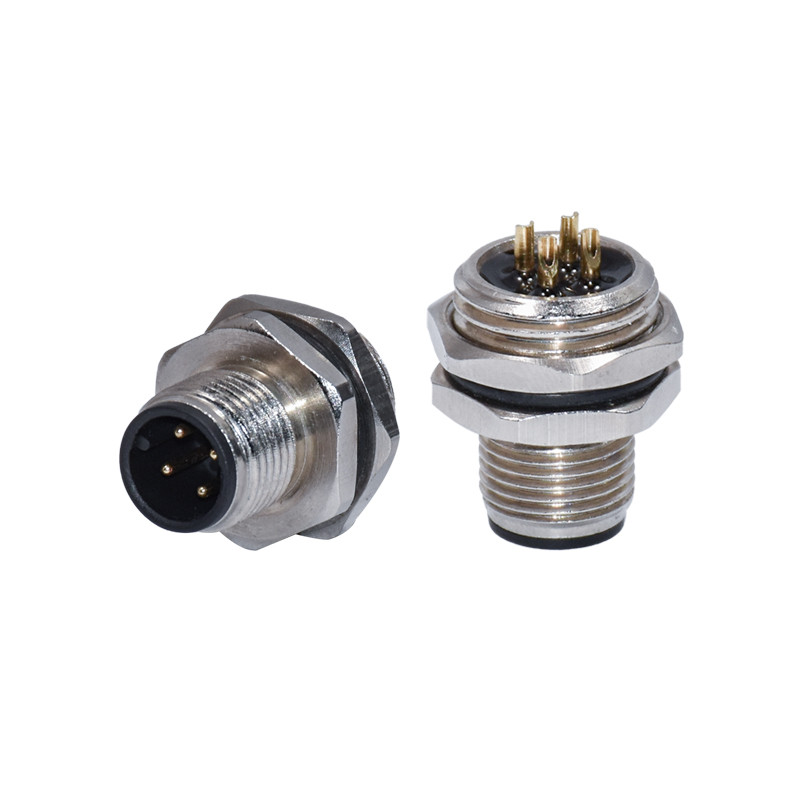 IEC Standard IP67 Solder Type Rear Fastened M12 Lock Automotive Male Waterproof Connector With Panel Mount And Wires