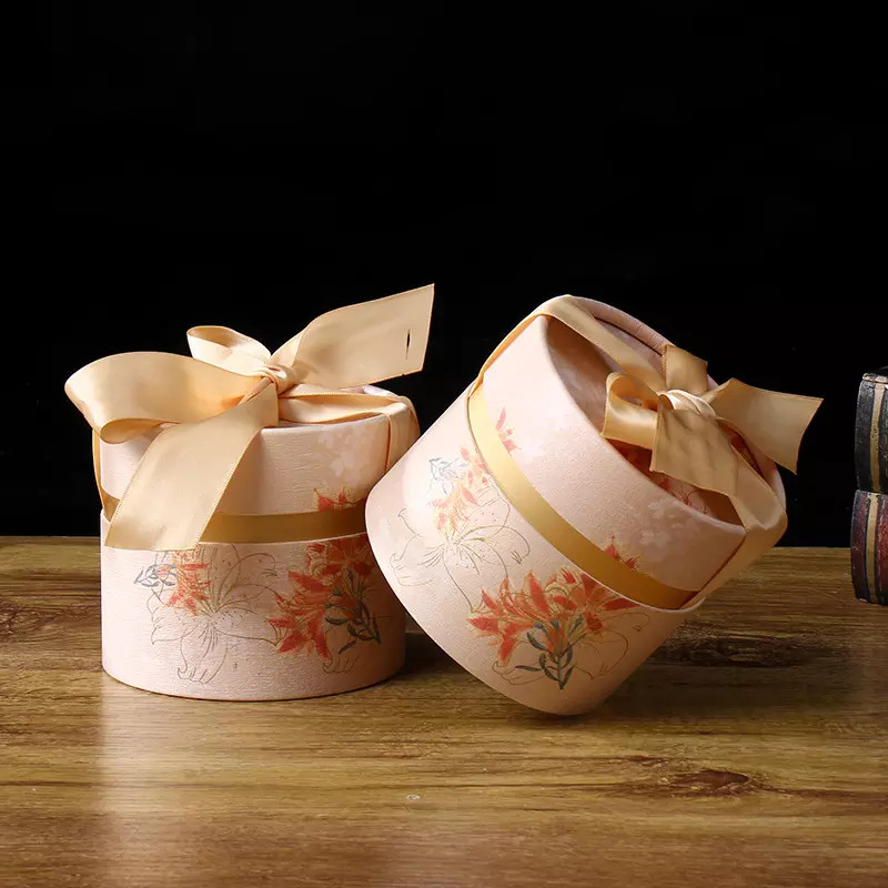 Custom Elegant Tube Box with Ribbon Gift Packaging Box Wedding Candy Packaging Tube