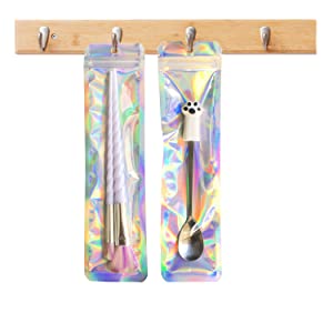 cute resealable mylar bags metallic aluminum foil zip bags flat hangbag holographic Zip lockk bags