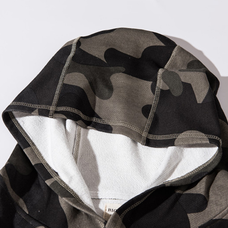 wholesale high street fashion mens camo pullover fringe bottom hoodies