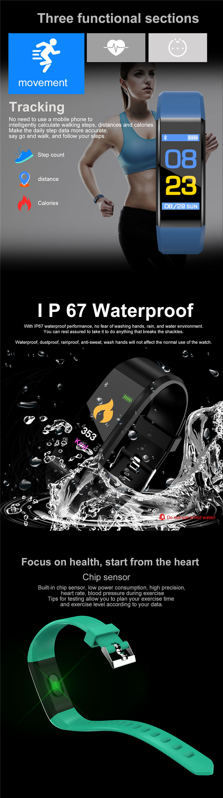 115 plus Smart Watch Sport Waterproof Reloj Inteligente 160 MAh 115 Plus Bracelet NFC Customized