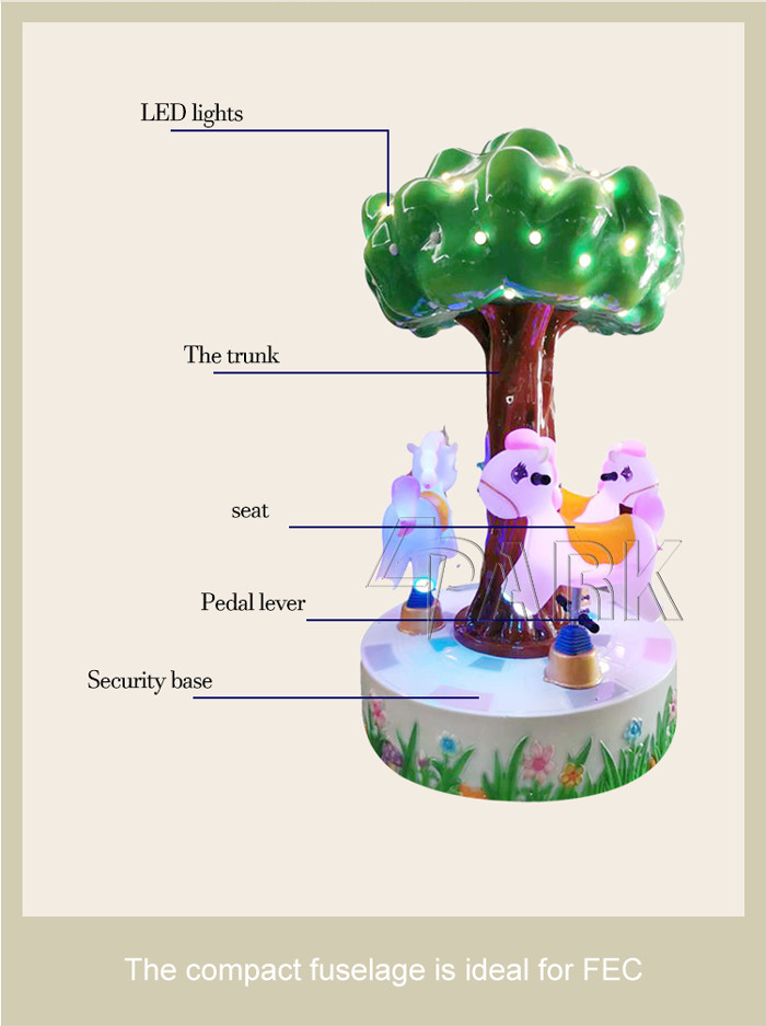 Tree Carousel 3 Players Horse Kiddie Rides Coin Operated