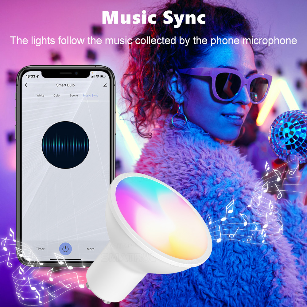 Smart Bulb RGBCW 5W Dimmable Lamps Remote control Work with Alexa Google Home Tuya GU10 WiFi Smart Light LED Bulbs
