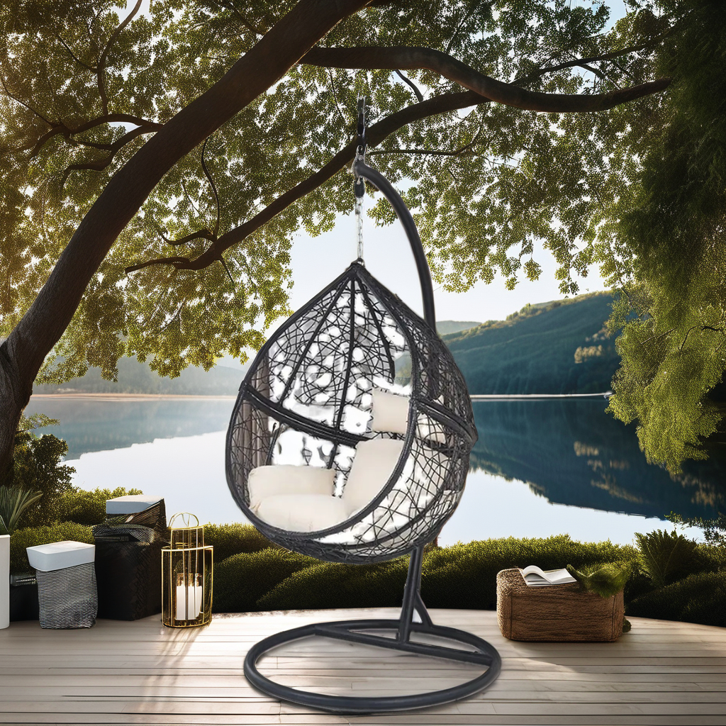 Summer Easy Collapsible Porch Hammock Swing Egg Chair With Frame And Cushion