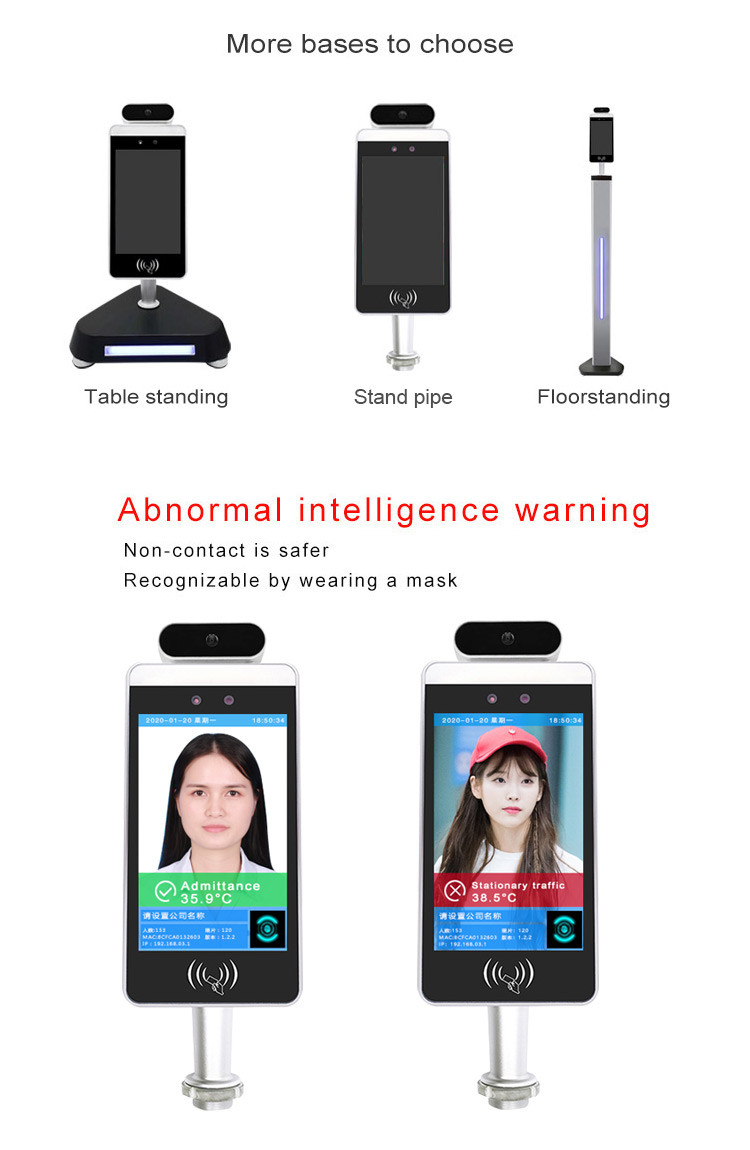 8'' Facial Recognition Infrared Thermometer for Door Access System