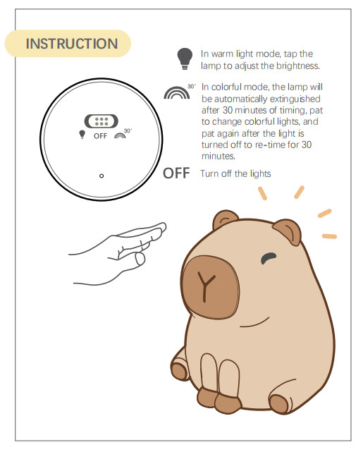 USB Rechargeable Dimming Capybara Night Lighting Silicone Night Lights Children's Bedroom Bedside Table Lamp