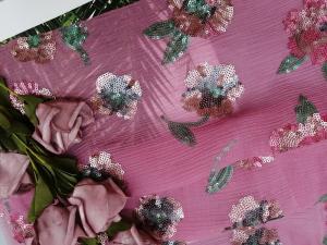  100% Silk Allover Colored Embroidered Floral Sequin Fabric Manufactures