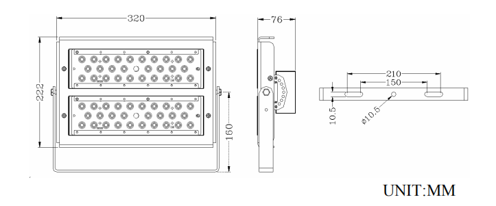 High Power 100W LED Modular Flood Light Aluminum Housing For Warehouse Lighting 3000-6500K 3