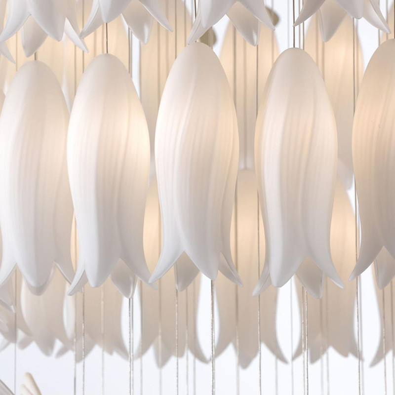 Ceramic Flower Bud Chandelier High Ceilings Chandeliers With Exquisite Ceramic Bird Pendant