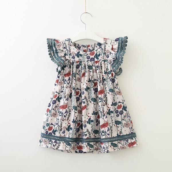 Summer Children'S Clothing Girl'S Floral Flying Sleeve Dress Baby Girl Cute