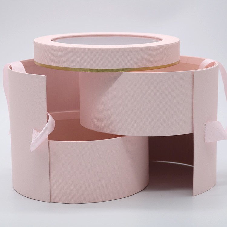 Matte Glossy Lamination Round Flower Box Floral Packaging With Clear PVC Window