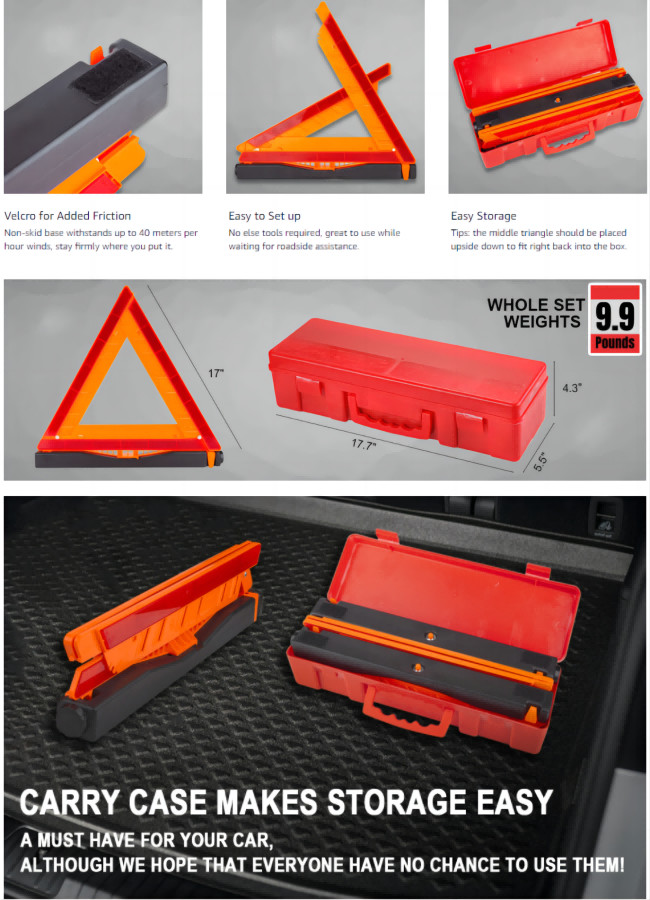 Reflective Warning Red Triangle Road Sign Emergency Road Safety Accessories Kit