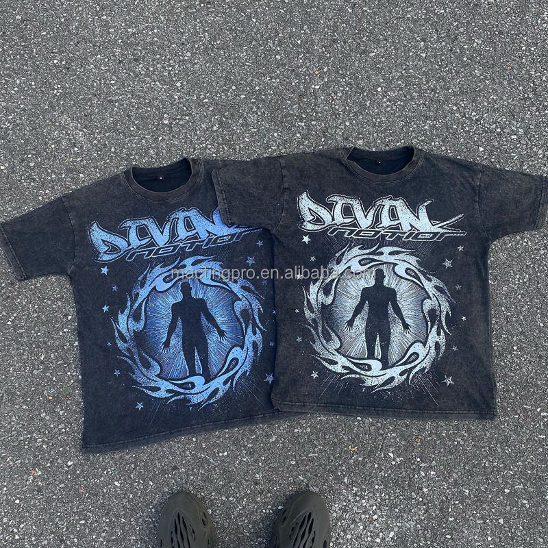 Custom Streetwear Vintage Two Piece Joggers Tshirt Stone Acid Wash Set for Men