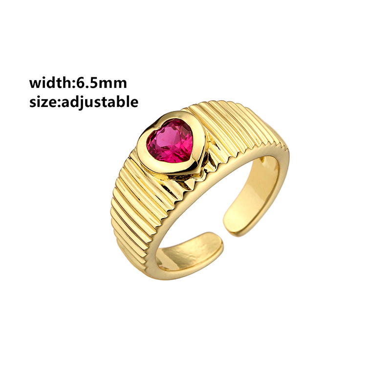 Colorful Heart Adjustable Chunky Rings Diamond Zircon 18K Gold Plated