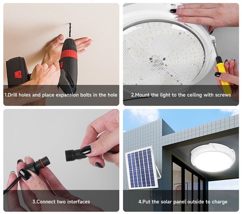 Mosquito Proof LED Solar Ceiling Light With 12W Power And 60 LED Chips